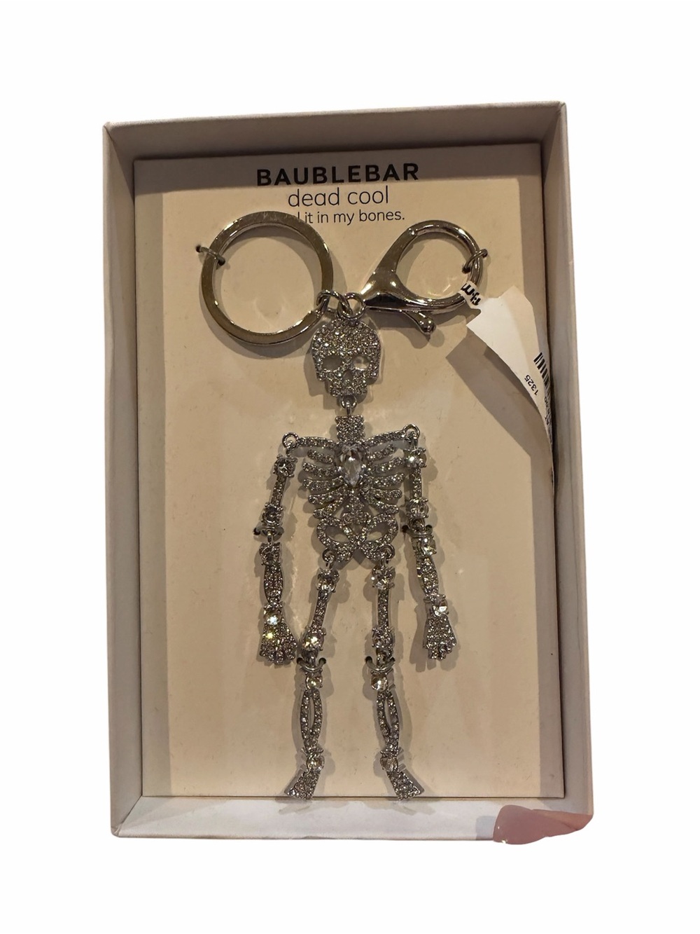 BaubleBar Silver Crystal Skeleton Keychain Charm